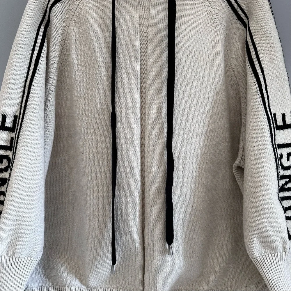 Pringle of Scotland x H&M Oversized Hoodie Sweater Wool Blend Cream & Black XL - Picture 6 of 13